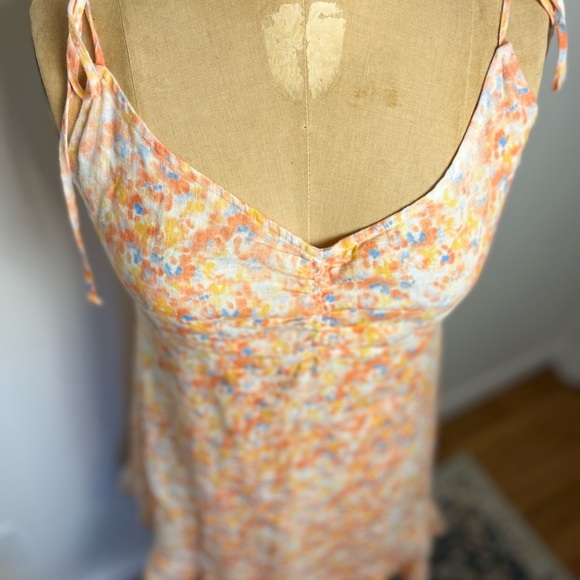 Anthropologie Cloth & Stone peach floral summer dress with adjustable tie straps - Picture 1 of 7